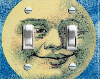 The Man in the Moon Vintage Illustration, Switch Plate Cover, Wall Plate, Double, Home Decor