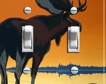 MOOSE in Sunset Vintage Travel Poster, Switch Plate Cover, Wall Plate, Single/Double, Home Decor