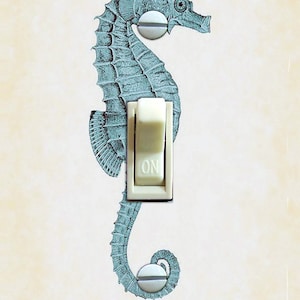 Vintage Blue Seahorse Illustration, Switch Plate Cover, Wall Plate, Single, Double Home Decor
