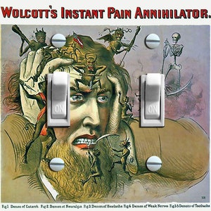 Wolcotts Instant Pain Annihilator-reklam, dekorativt skydd för strömbrytarplatta, väggplatta, dubbel/trippel, heminredning