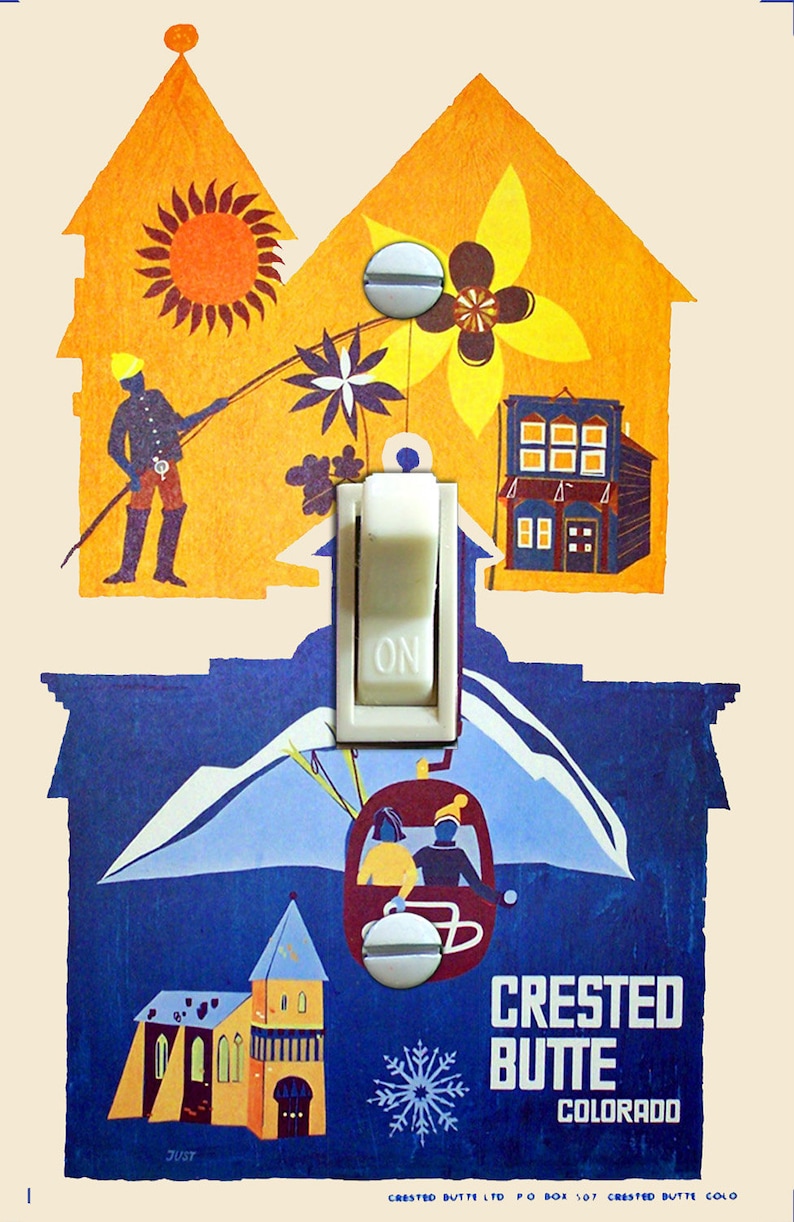 Home Decor CRESTED BUTTE Vintage Ski Poster Switch Plate Cover SingleDouble Wall Plate