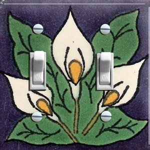 TALAVERA TILE (Faux) Calla Lily Switch Plate Double/Combo, Home Decor