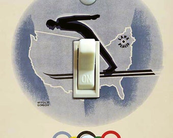 1932 Lake Placid Winter Olympics Vintage Poster, Switch Plate Cover, Wall Plate, Single, Home Decor