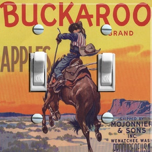 BUCKAROO Brand Vintage Crate Label, Switch Plate Cover, Wall Plate, Double, Home Decor