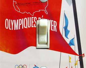 1960 Winter Olympics Squaw Valley Vintage Swiss Poster, Switch Plate Cover, Wall Plate, Single, Home Decor