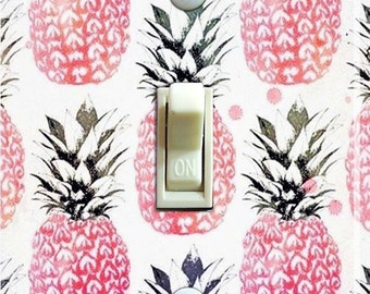Papel tapiz vintage de piña rosa, cubierta de placa de interruptor, placa de pared, interruptor simple/doble/basculante/toma de corriente, decoración del hogar