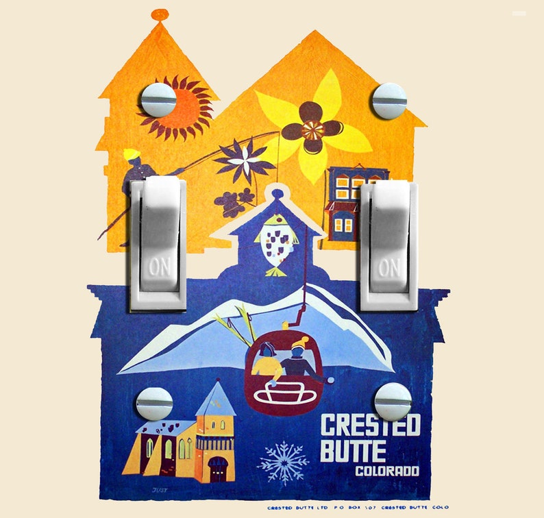 Home Decor CRESTED BUTTE Vintage Ski Poster Switch Plate Cover SingleDouble Wall Plate