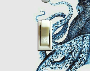 Vintage Blue Octopus Illustration, Switch Plate Cover, Wall Plate, Home Decor Style 2