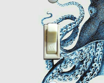 Ilustración vintage de pulpo azul, cubierta de interruptor, placa de pared, estilo de decoración del hogar 2