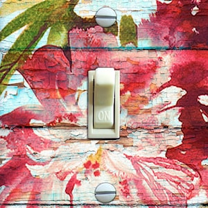 Distressed Aged Painted Faux Wood and Floral Light Switch Plate, Switch Plate Cover, Wall Plate, Home Decor Style 4