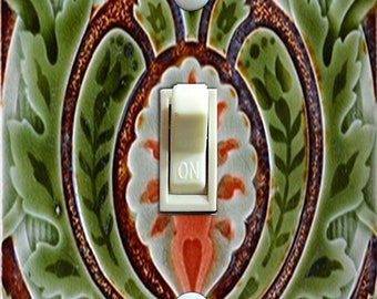 Art Nouveau MAJOLICA (Faux) Tile c. 1900 Green Switch Plate Double/Single/Rocker/Outlet