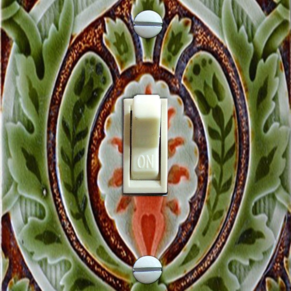 Art Nouveau MAJOLICA (Faux) Tile c. 1900 Green Switch Plate Double/Single/Rocker/Outlet