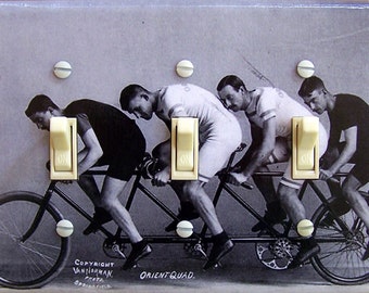 Quad BIKERS Vintage Photo, Switch Plate Cover, Wall Plate, Triple, Home Decor