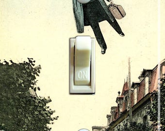 Ilustración vintage de un hombre con paraguas, cubierta decorativa para interruptor, placa de pared, individual, decoración del hogar