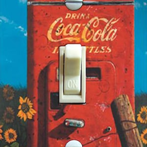 Vintage Coke Machine & Daisy Poster, Decorative Switch Plate Cover, Wall Plate, Single, Home Decor