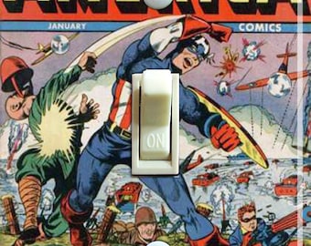Vintage Captain America Comic #22 1943, Switch Plate Cover, Wall Plate, Single, Home Decor