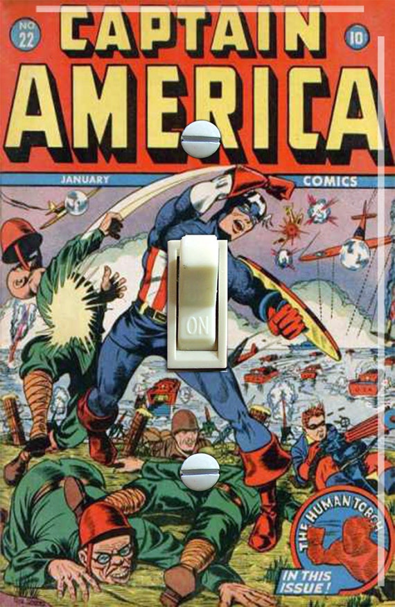 Vintage Captain America Comic #22 1943, Switch Plate Cover, Wall
