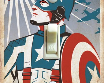 Fighting for Victory Captain America, Switch Plate Cover, Wall Plate, Single, Home Decor