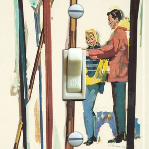 Tahoe Truckee Sun Valley SKIS Bear Valley Vintage Ski Poster, Switch Plate Cover, Wall Plate Single/Double, Home Decor