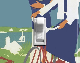 BEACH BIKE Vintage Travel Poster, Switch Plate Cover, Wall Plate, Single, Home Decor