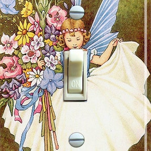 Vintage Fairy in Blue Illustration, Switch Plate Cover, Wall Plate, Single, Home Decor