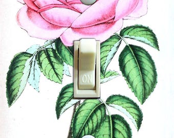 Pink Rose Vintage IlIustration, Decorative Switch Plate Cover, Wall Plate, Single, Home Decor