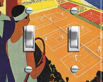 Tennis Couple Vintage Poster, Switch Plate Cover, Wall Plate, Double, Home Decor