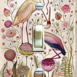 Vintage Cranes & Flowers Illustration, Switch Plate Cover, Wall Plate, Single, Home Decor Single