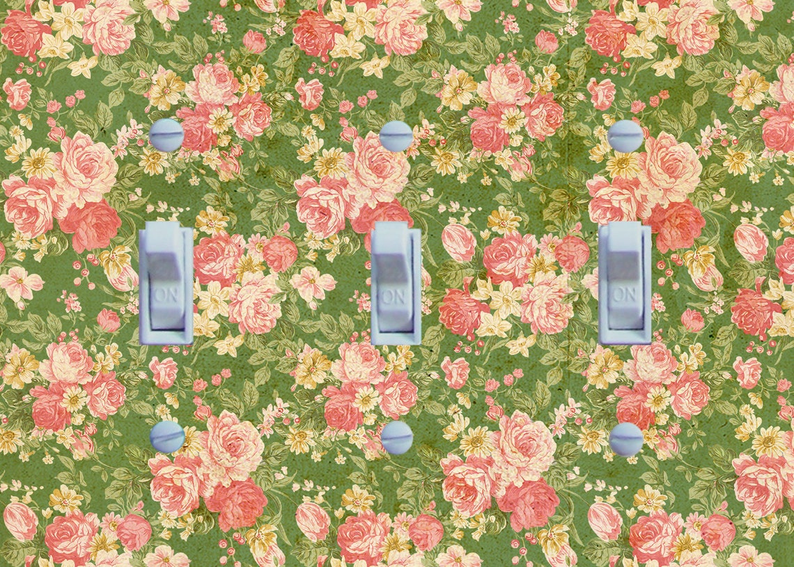 Pink Rose Floral Wallpaper Switch Plate Cover Wall Plate Etsy