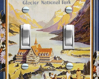 GLACIER National Park Vintage Poster, Switch Plate Cover, Wall Plate, Single/Double, Home Decor