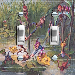 Vintage Elves and Frogs Illustration, Decorative Switch Plate  Cover, Wall Plate, Double, Home Decor