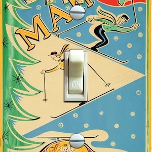 SKI MAINE Vintage Ski Poster, Light Switch Plate Cover, Wall Plate. Single, Home Decor