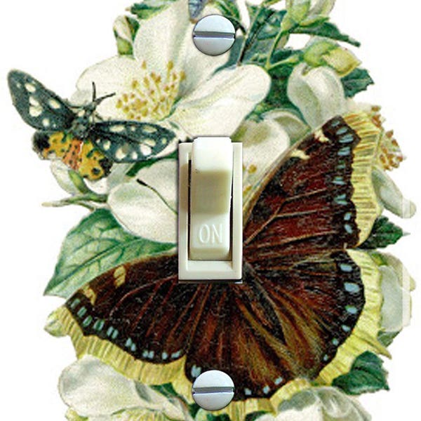 Vintage Butterfly & Dogwood Illustration, Switch Plate Cover, Wall Plate, Single, Home Decor