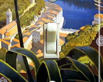 ITALIAN RIVIERA Vintage Travel Poster, Switch Plate Cover, Wall Plate, Single, Home Decor