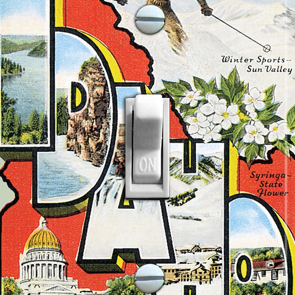 IDAHO Vintage Travel Post Card, Switch Plate Cover, Wall Plate, Single, Home Decor