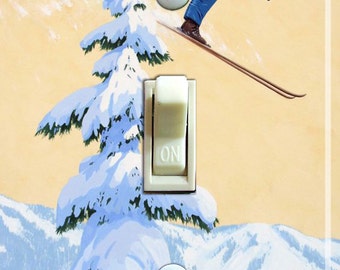 MAINE Vintage Ski Poster, Light Switch Plate Cover, Wall Plate, Single/Double, Home Decor