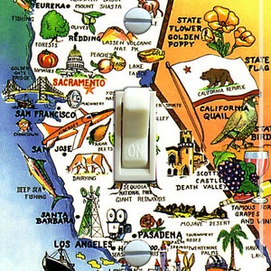 Mappa CALIFORNIA Cartolina da viaggio vintage, copripiastra interruttore, piastra da parete, singolo, decorazioni per la casa