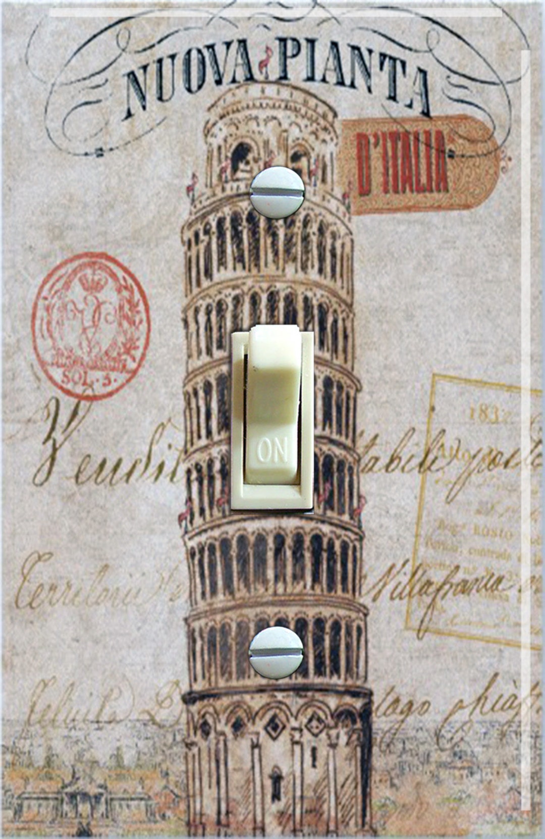 Vintage Torre Pendente di Pisa Illustrazione, Interruttore Piastra