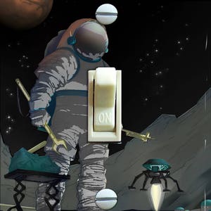 Jobba nattskiftet MARS Månen NASA Rekrytering Retro Poster, Switch Plate Cover, Väggskylt, Singel, Heminredning