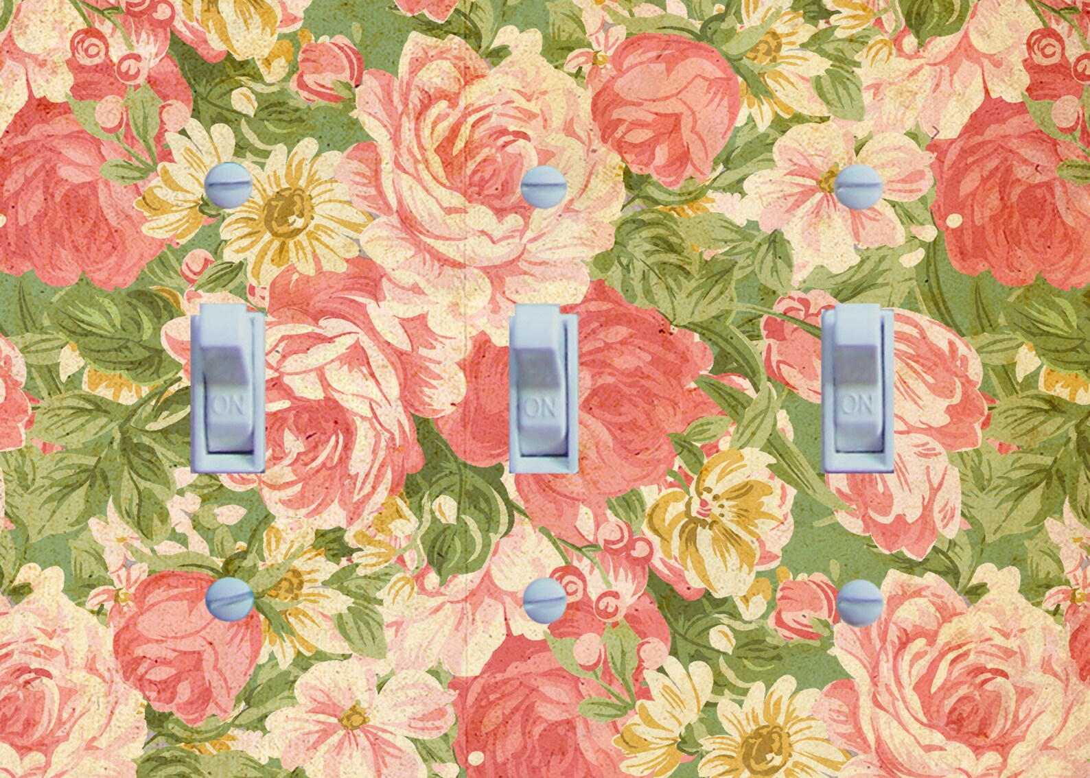 Pink Rose Floral Wallpaper Switch Plate Cover Wall Plate Etsy