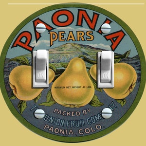 PAONIA PEARS Vintage Crate Label, Switch Plate Cover, Wall Plate, Double, Home Decor