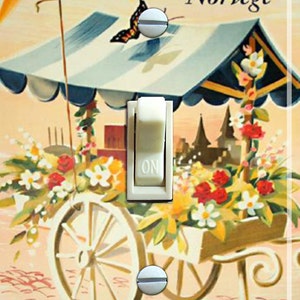 OSLO Fleurie Vintage Travel Poster, Switch Plate Cover, Wall Plate, Single/Double, Home Decor