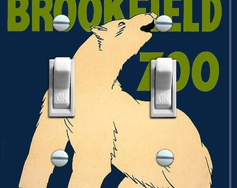 Póster vintage de zoológico "Oso Polar", cubierta para interruptor, placa de pared, individual o doble, decoración del hogar