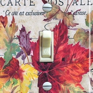 Vintage Carte Postale Fall Leaves Postcard, Switch Plate Cover, Wall Plate, Single, Home Decor