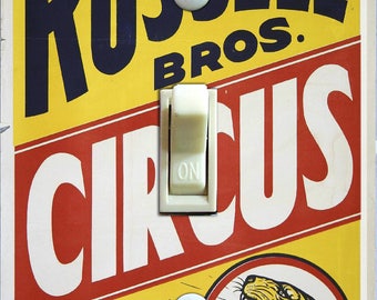 Vintage Russell Bros Circus Poster, Switch Plate Cover, Wall Plate, Single, Home Decor