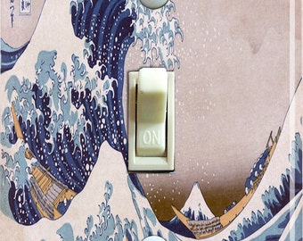 La gran ola de Kanagawa Katsushika Hokusai, cubierta de placa de interruptor, placa de pared, individual/doble/triple, decoración del hogar