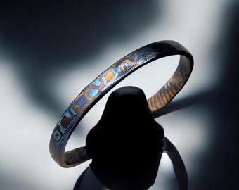 Handmade Timascus Bracelet Colorful Bangle Cuff Titanium Damascus Oath Ring Groomsmen Gift Vintage Style