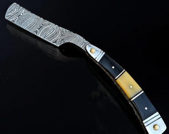 Hand Crafted Damascus Steel Straight Razor, Classic Black Barber Blade, Shaving Ready Tool