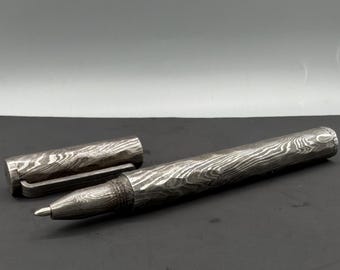 Damascus Steel Pen Hand Forged Hammered Damascus Ballpoint with Pocket Clipper Groomsmen Gift