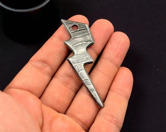 Handmade Damascus Steel Lightning Pendant Forged Thunderbolt Necklace Viking Jewelry Gift for him